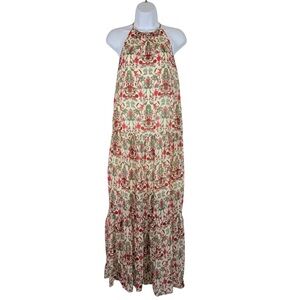 NSR Floral Halter Maxi Dress Small Boho Cottagecore Tiered Lined